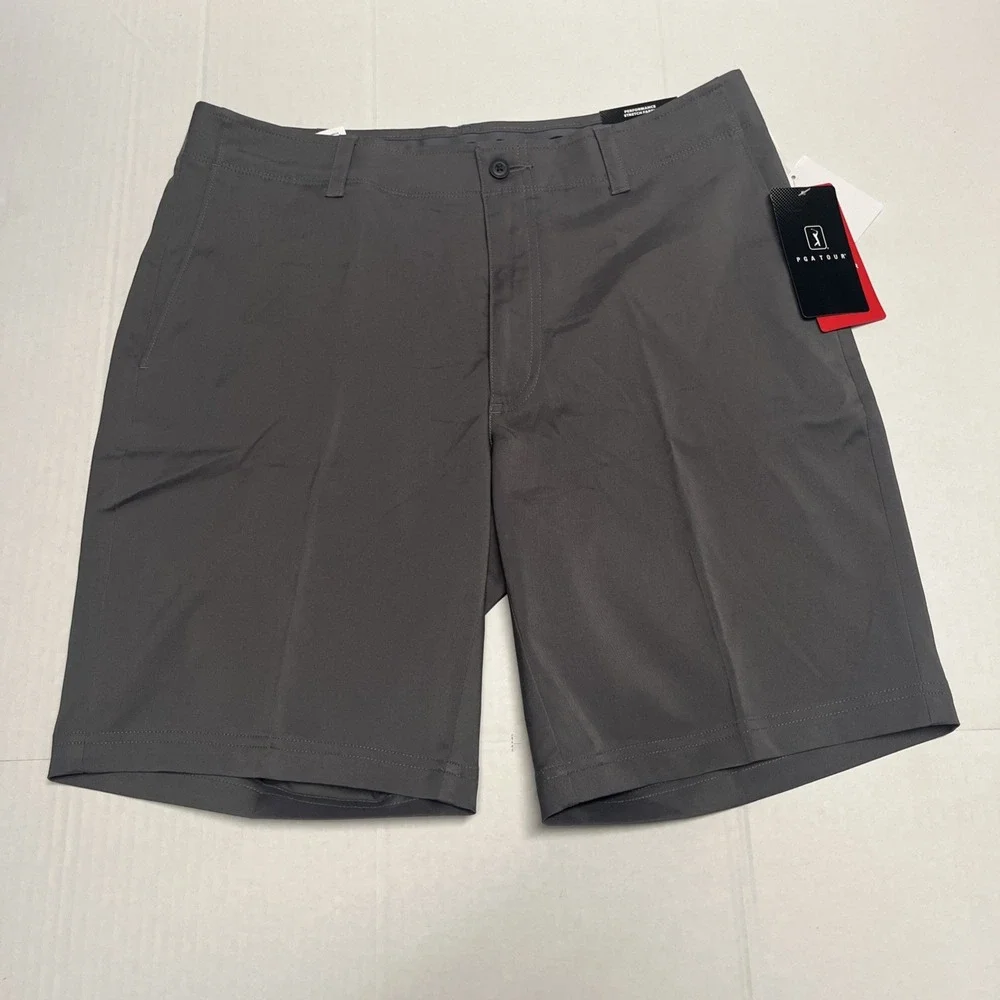 PGA TOUR Men's Golf Shorts NWT Size 34 Quiet Shade Gray Flat Front PVBS7087DS